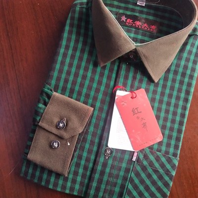 红安大布老粗布单层衬衣中年老年男士商务休闲正装长袖衬衣