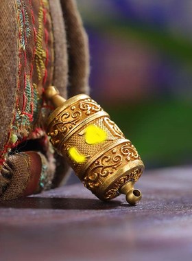 大藏禅饰 黄铜转轮项链吊坠六字男女通用西藏式鎏金挂件