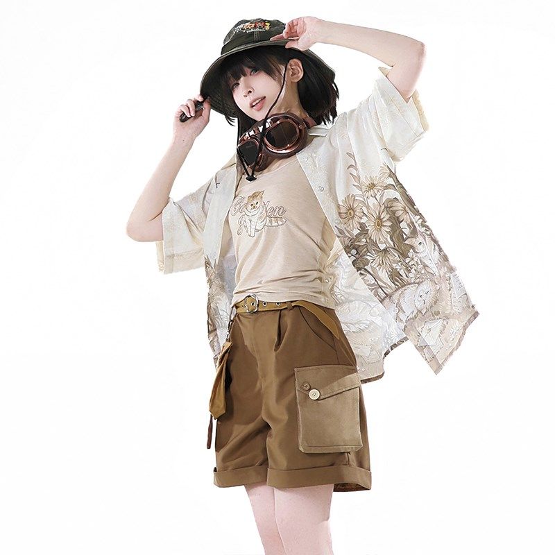 休闲裤女夏日常套装复古衬衣小个子高腰a字宽松短裤新中式阔腿裤,女装/女士精品,休闲裤,淘宝优惠券,粉丝福利购,淘宝优惠卷