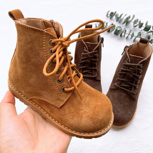 韩国童鞋2021女童秋冬新款韩版圆头磨砂皮马丁靴男女儿童加绒短靴