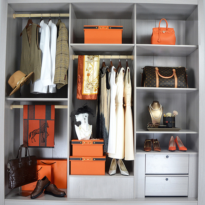 轻奢橙色系衣帽间全屋定制软装样板房间衣柜饰品连衣裙道具家居饰
