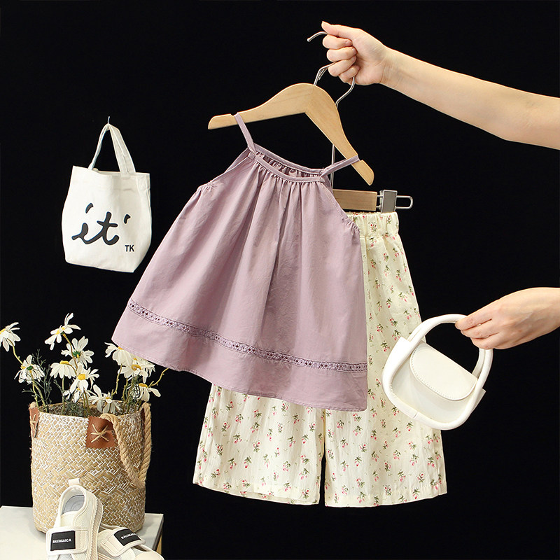 女童夏季吊带套装洋气儿童韩系碎花休闲裤子时髦童装两件套女宝宝