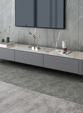 轻奢岩板电视机柜茶几组合现代简约灰色家用边柜客厅2V024新款落