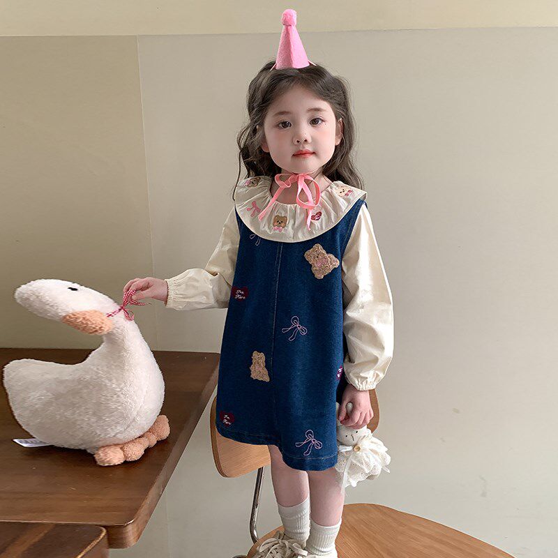 女童牛仔连衣裙套装春款女宝宝洋气2025新款儿童春季裙子两件套潮