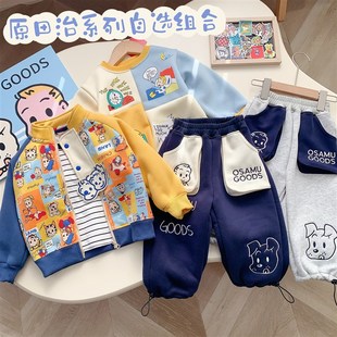 24秋冬款男童加绒外套日系原田治童装印花女童外套夹克宝宝上衣