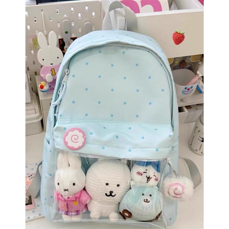 高颜值蓝色波点痛包双肩背包古早味书包小食量痛层百搭日系书包