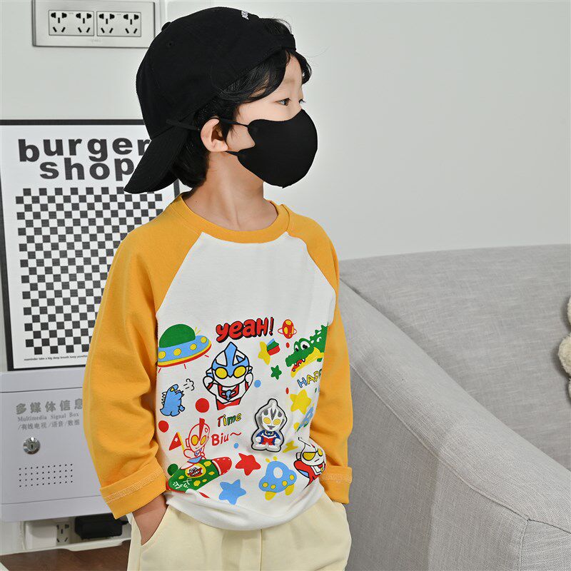 会亮灯!2022春秋男童长袖T恤卡通纯棉加厚磨毛打底衫儿童长t冬装