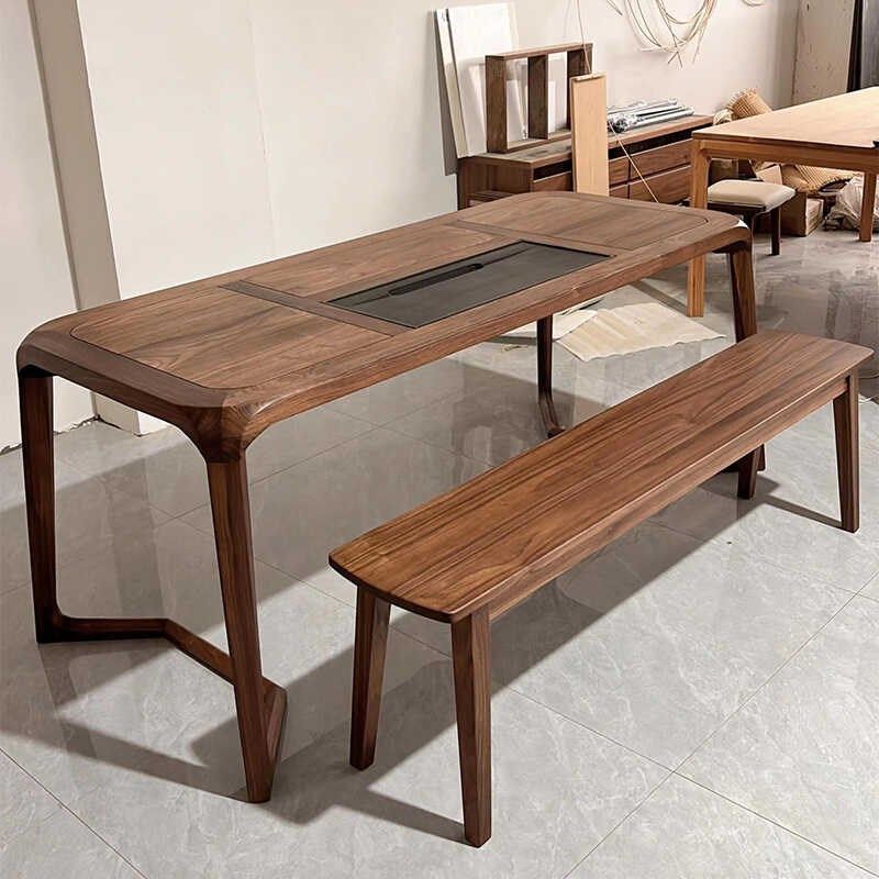 新中式黑胡桃木实木茶桌大小户型会所办公室茶馆现代简约茶台定制