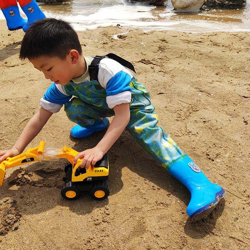 儿童下水连体防水雨裤玩r水服幼儿园玩耍沙滩裤小孩连体雨鞋水叉