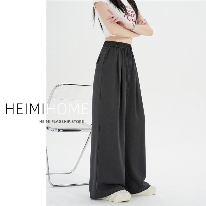 小个子灰色阔腿裤女2025夏薄款高级休闲窄版直筒裤抽绳高腰西装裤