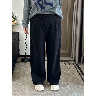 大阿娇秋冬新款高腰直筒西装裤松紧腰毛呢裤子女小个子加厚休闲裤