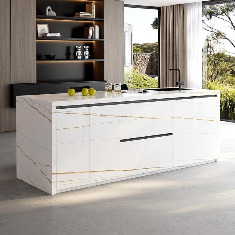 岩板岛台吧台定制家用开放式厨房中导台现代简约白色西厨倒台轻奢