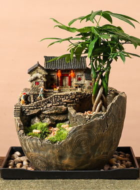 优选摆件微缩房子复古建筑模型电视柜装饰N茶几客厅阳台造景书.
