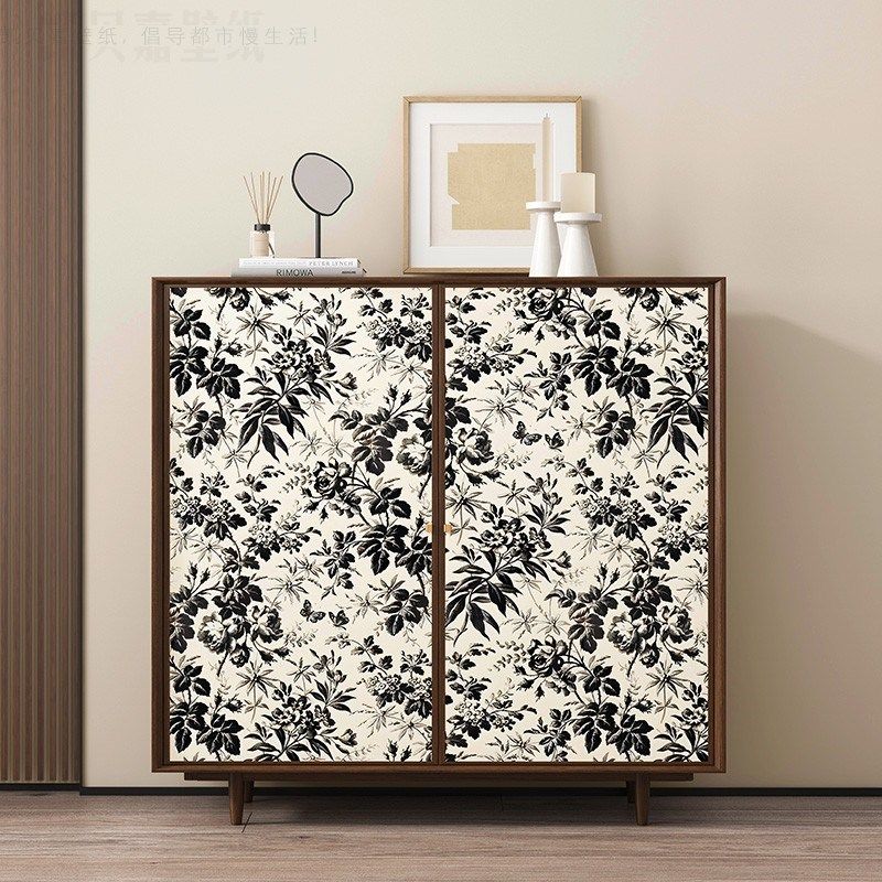 法式复古奢华黑白玫瑰柜子翻新贴纸旧家具改造壁纸自粘防水加厚,家居饰品,软装墙贴,淘宝优惠券,粉丝福利购,淘宝优惠卷