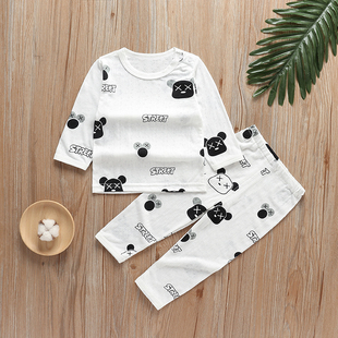 婴儿夏季衣服竹纤维男童女童薄款套装 新生儿0-2岁夏天空调服睡衣