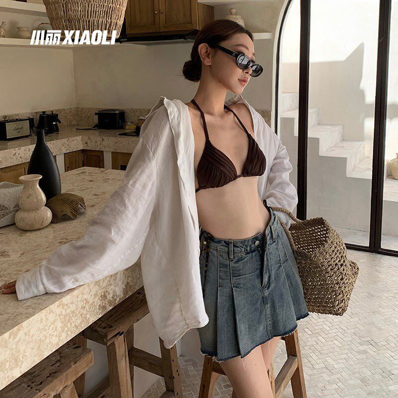 小丽辣妹牛仔A字百褶半身短裙女夏季薄款2025小个子辣妹显瘦裤裙
