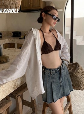 小丽辣妹牛仔A字百褶半身短裙女夏季薄款2025小个子辣妹显瘦裤裙