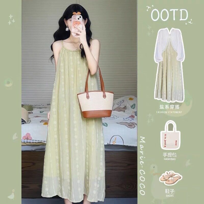 孕妇夏装套装2023新款开衫上衣吊带裙子两件套气质温柔春夏连衣裙