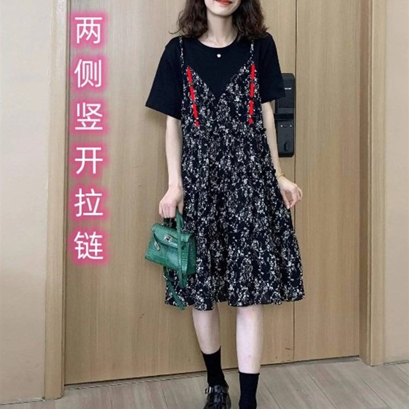 夏季哺乳衣外出辣妈款时尚款喂奶衣服小碎花显瘦假两件哺乳连衣裙