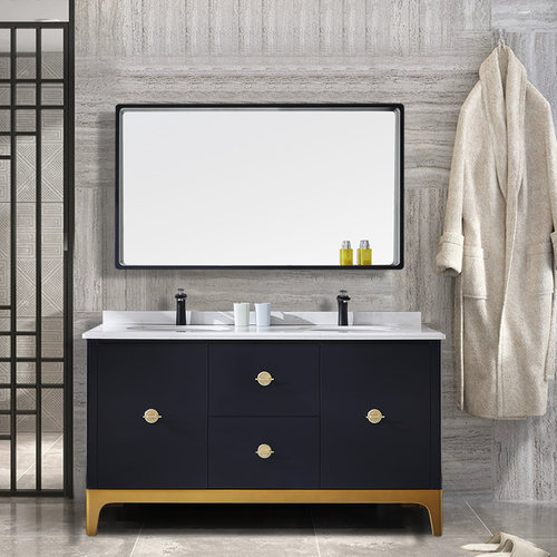 北欧轻奢简约实木浴室p柜双盆洗手洗脸盆组合卫生间洗漱台卫浴定