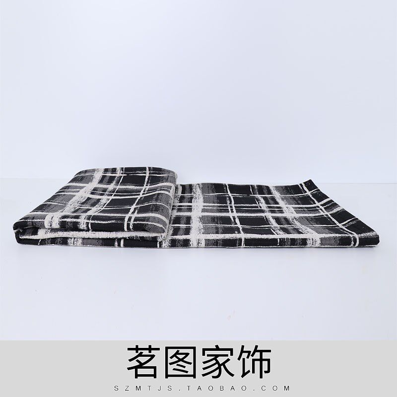 现代简约样板房床品搭p毯搭巾客厅沙发披毯黑白格子水墨中式儿童