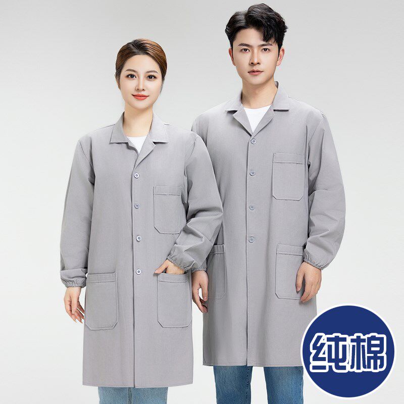 纯棉大褂工作服男女长款工厂车间实验服加厚防静电罩衣蓝大褂定制