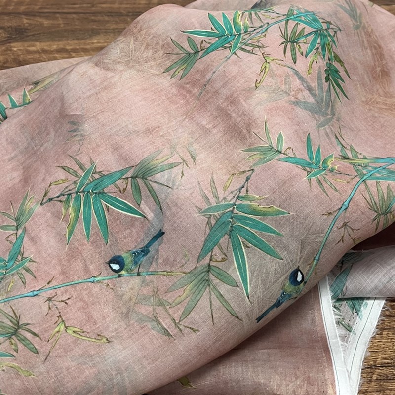 布久以逅麻料文艺复古禅意中式苎麻印花布料茶服国风汉服面料幽梦