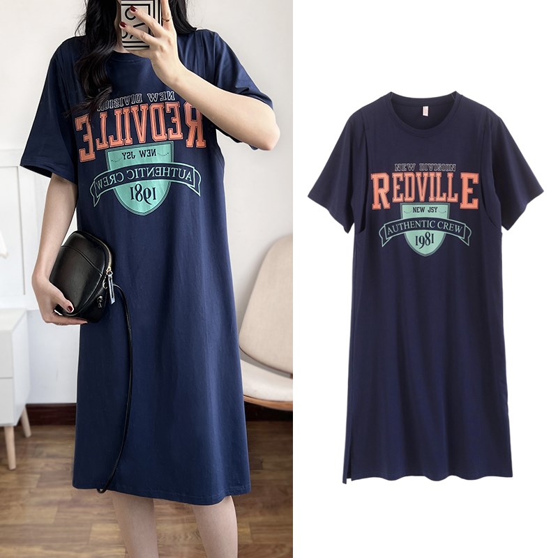 孕妇可哺乳连衣裙春夏季长裙辣妈款外出哺乳衣大码喂奶期衣服夏装