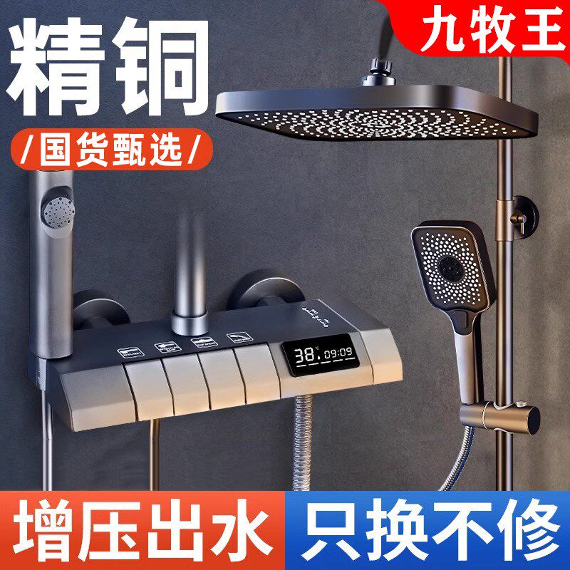 淋浴花洒套装家用全铜恒温沐浴卫浴增压洗澡喷头枪灰浴室手喷花晒