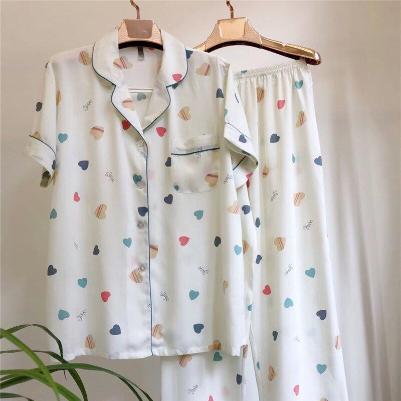睡衣女士人棉开衫春夏新款短袖长裤棉绸薄款月子服开衫家居服