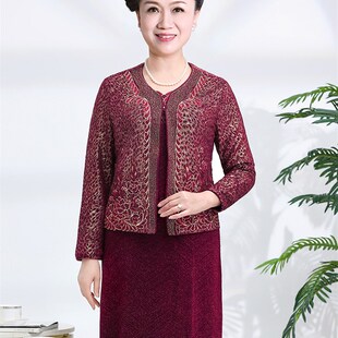 婚宴装 喜婆婆婚宴装 连衣裙大码 小个子妈妈结婚礼服套装 中老年女装