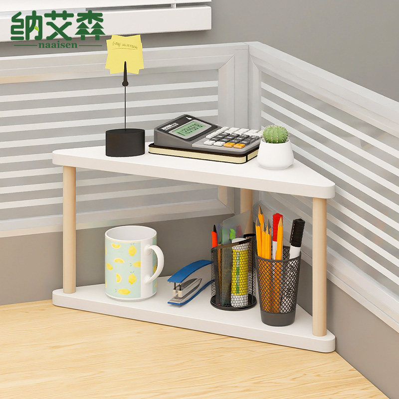 办公桌转角置物架工位拐角收纳架子桌上多层整理架角落三角架实木
