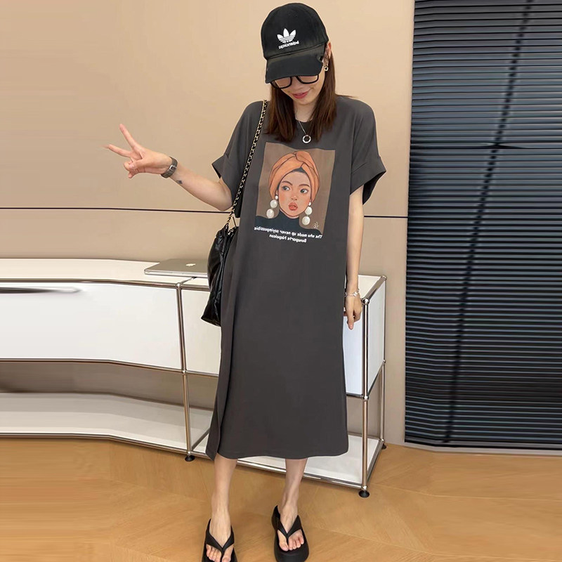 纯棉孕妇哺乳T恤中长款连衣裙夏季高级感时尚过膝辣妈外穿喂奶衣