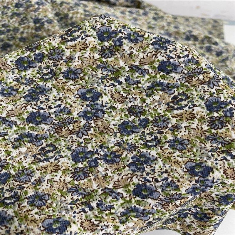 D317夏季绿色小碎花印花雪纺布头 柔软垂坠透气连衣裙上衣diy面料