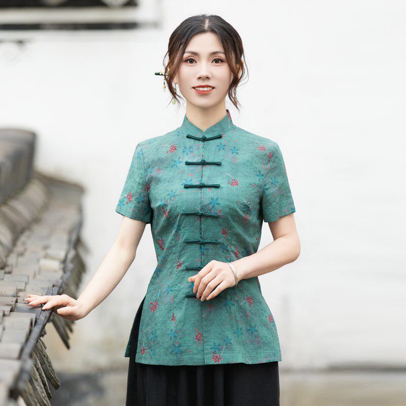 筠雅唐装女中国风改良旗袍式上衣佛系复古中式禅意茶服素衣23J171