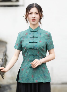 筠雅唐装女中国风改良旗袍式上衣佛系复古中式禅意茶服素衣23J171