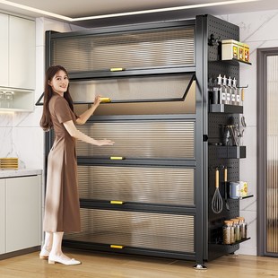 厨房橱柜多功能置物架微波炉家用多层收纳柜子落地带门防尘储物柜