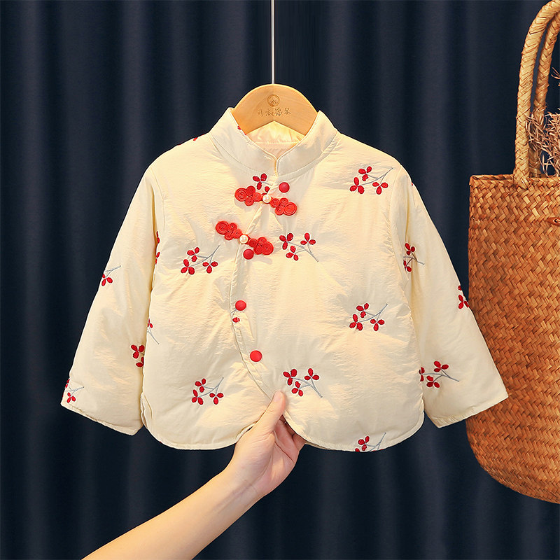 羽绒服女童冬季新款2024女孩新中式国风轻薄儿童洋气红色羽绒外套