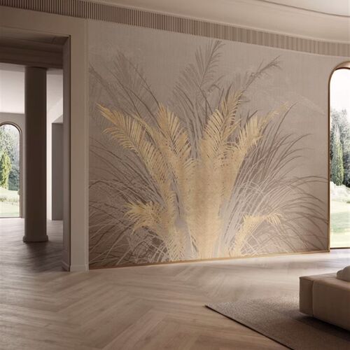 订制壁布金色抽象麦穗意式轻奢壁纸植物叶子暖色现代简约背景墙纸