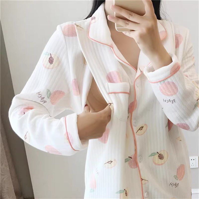 孕前产后月子哺乳服秋冬保暖纯棉孕妇方便喂奶睡衣家居服套装透气
