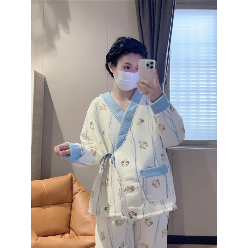 秋冬季空气棉月子服孕妇睡衣产妇哺乳喂奶保暖待产大码家居服套装