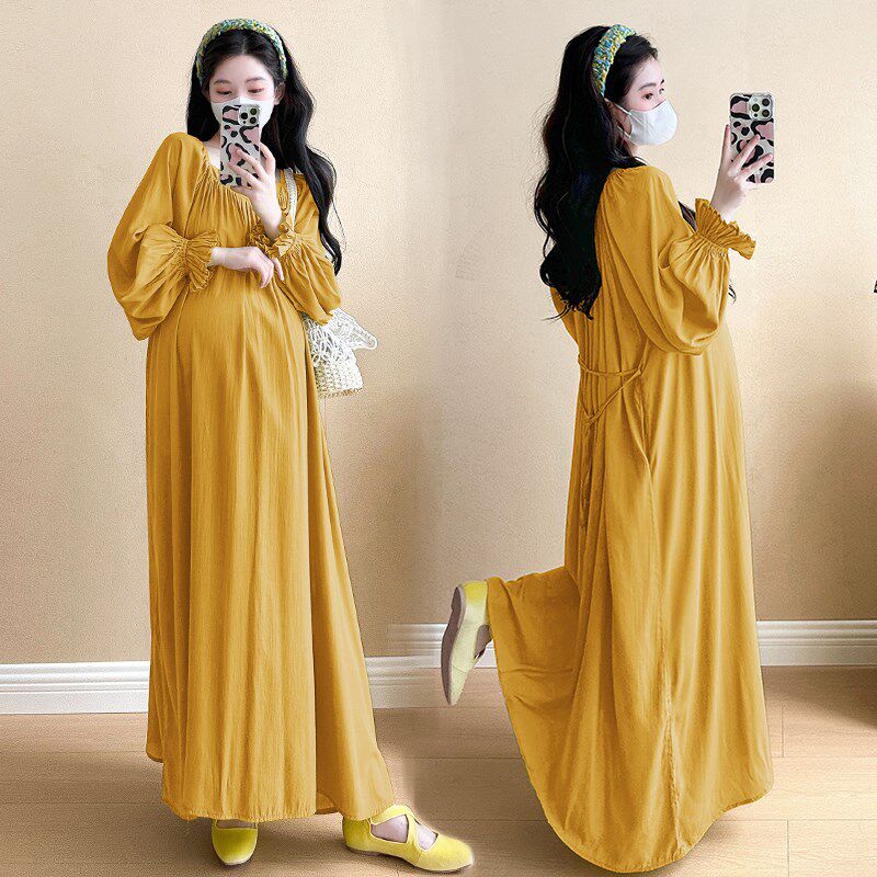 孕妇装春装简约气质长袖连衣裙宽松大码裙子春季长裙春秋孕妇裙春