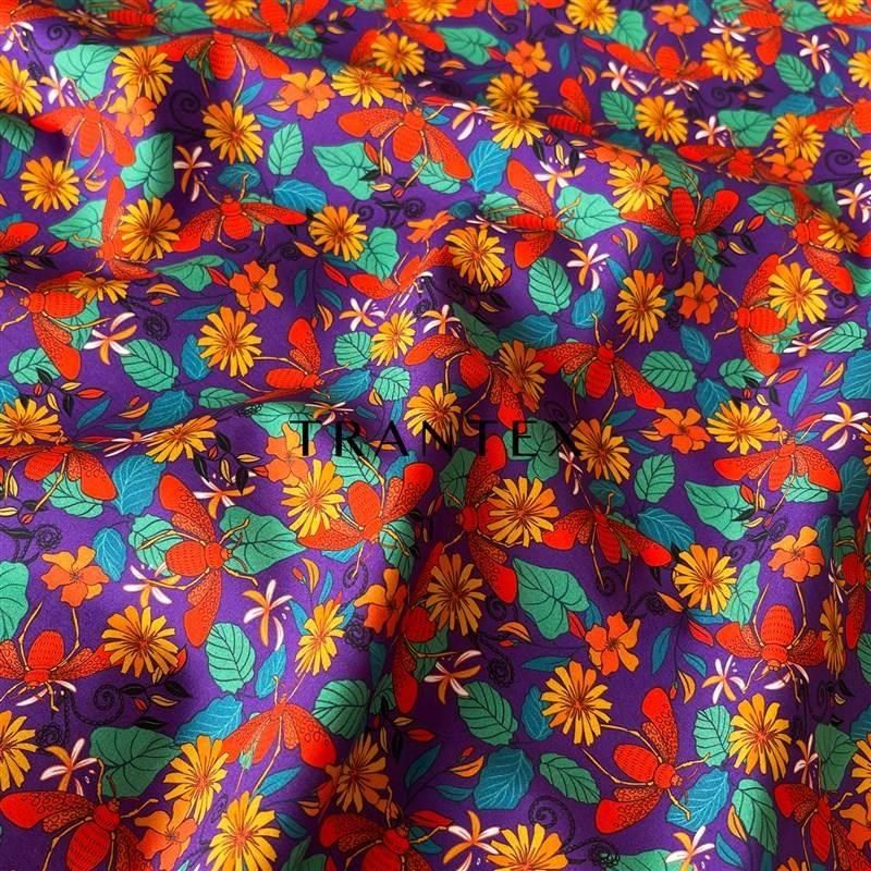 复古紫色裙子纯棉全棉布料棉布手工E碎花印花衣服装衬衣连衣裙面