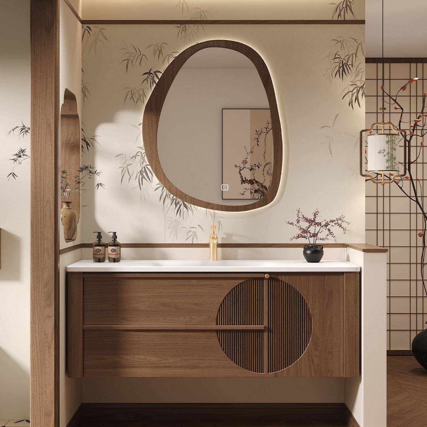 宋氏美学橡胶木浴室柜组合岩板热弯一体盆洗漱台洗手卫生间洗脸盆,家装主材,浴室柜组合,淘宝优惠券,粉丝福利购,淘宝优惠卷