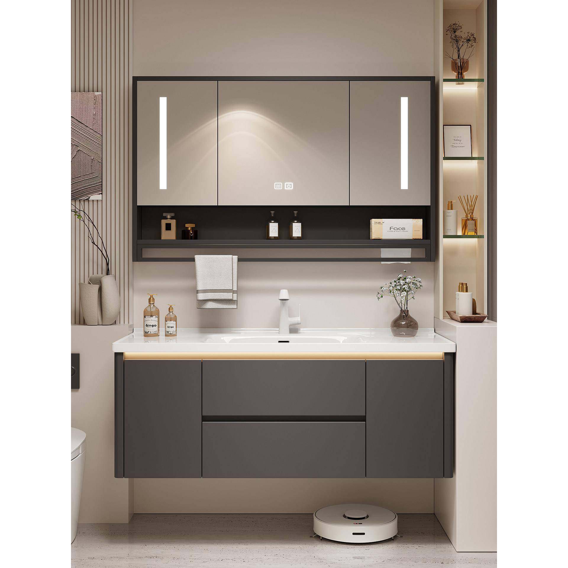 现代简约实木圆角浴室柜组合陶瓷一体盆卫生间洗手脸盆柜轻奢,家装主材,浴室柜组合,淘宝优惠券,粉丝福利购,淘宝优惠卷