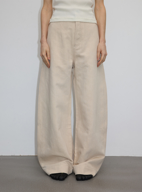 UN MUTE25秋新品 进口和纸纱混纺对称分割设计弯刀廓型高腰休闲裤