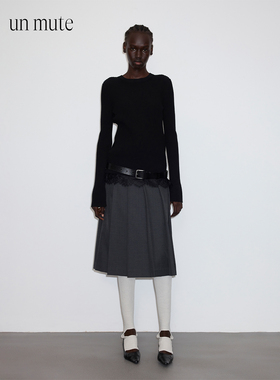 UN MUTE25FW 澳洲美诺超细羊毛混纺内搭睫毛蕾丝吊带两件式羊毛衫