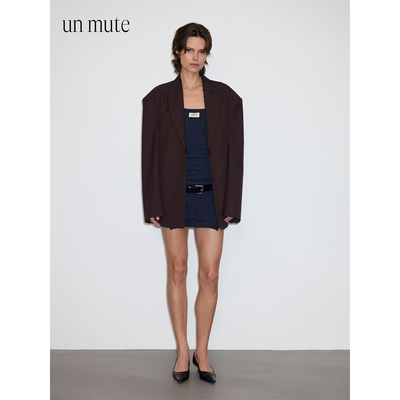 拼接设计感松弛廓形毛边西装外套