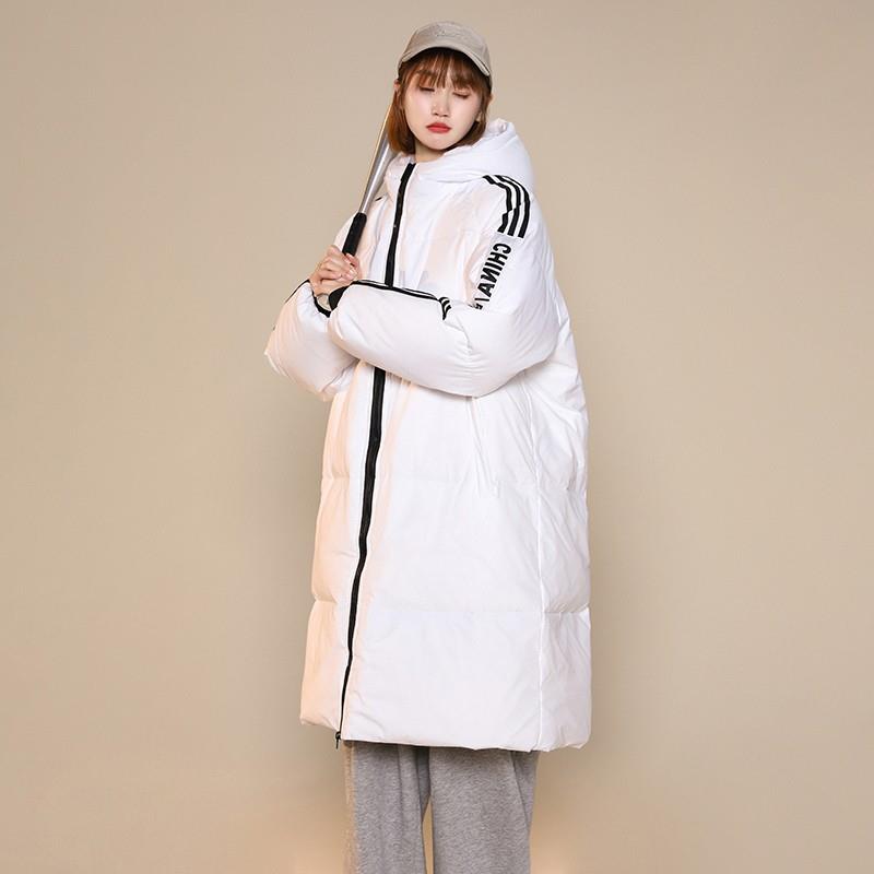 冬季新国潮90白鸭绒羽绒服女超厚中长款宽松过膝抗寒学院情侣外套