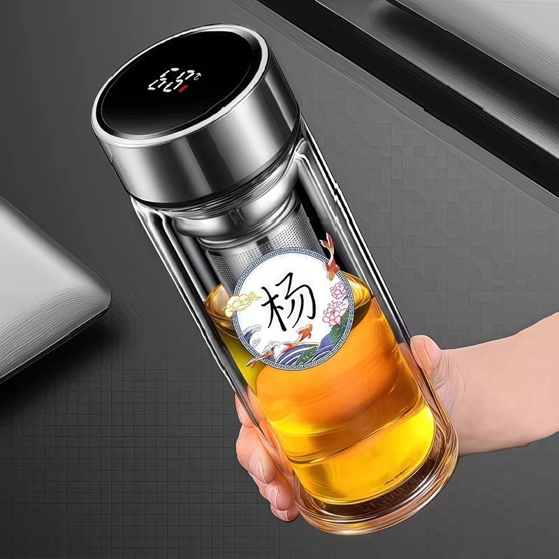 茶水分离双层玻璃杯定制logo送男朋友礼物智能水杯子定制印字照片
